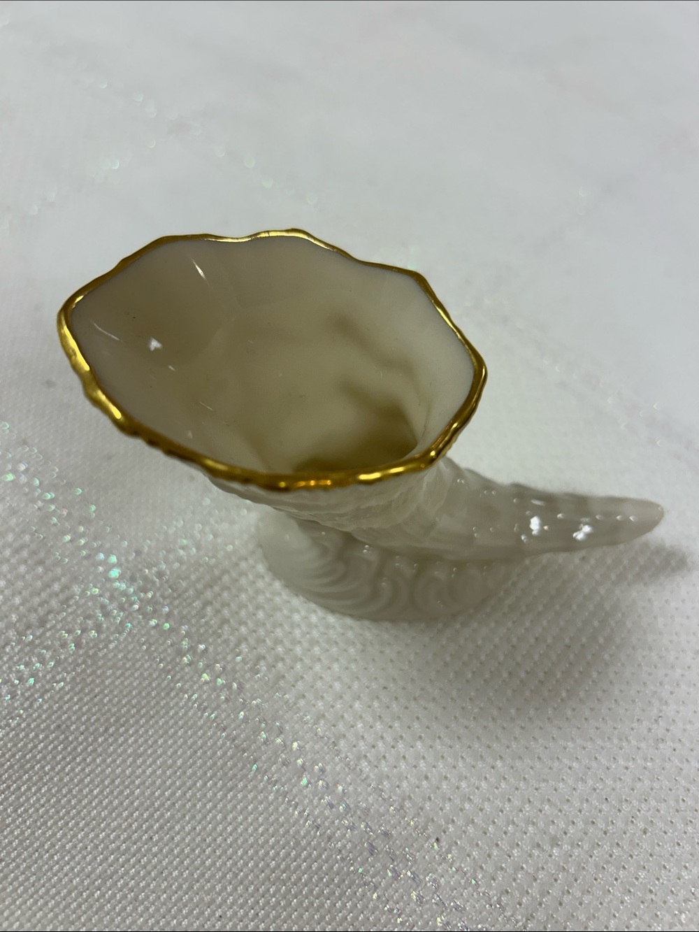 Lenox White Porcelain Cornucopia candle holder with Gold Trim image 2